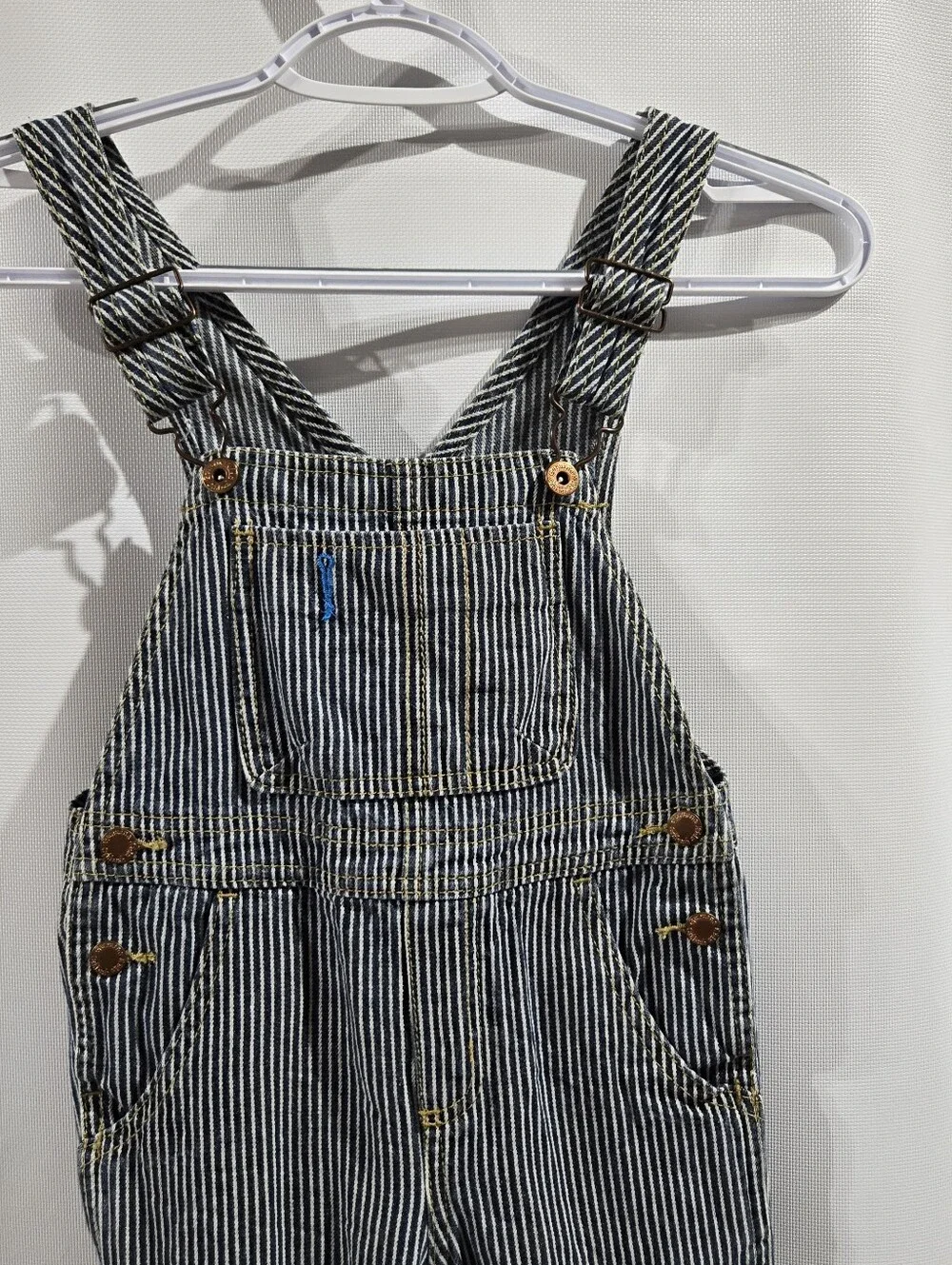 Oshkosh B'gosh Blue Striped 4t Boys Overalls 100% Cotton Copper Buttons